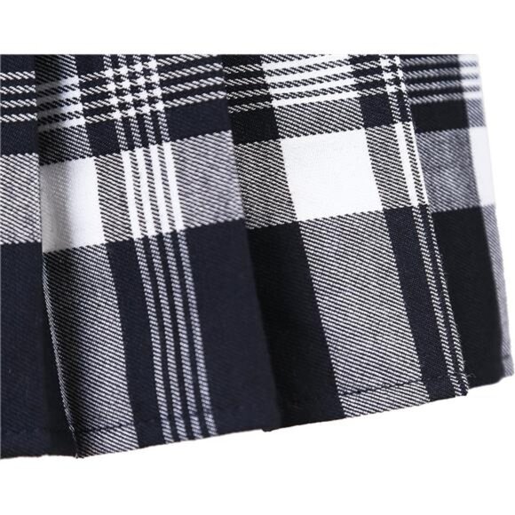 Women's Elastic Waist Tartan Pleated School Skirt Series 1 White - Picture 5 of 7